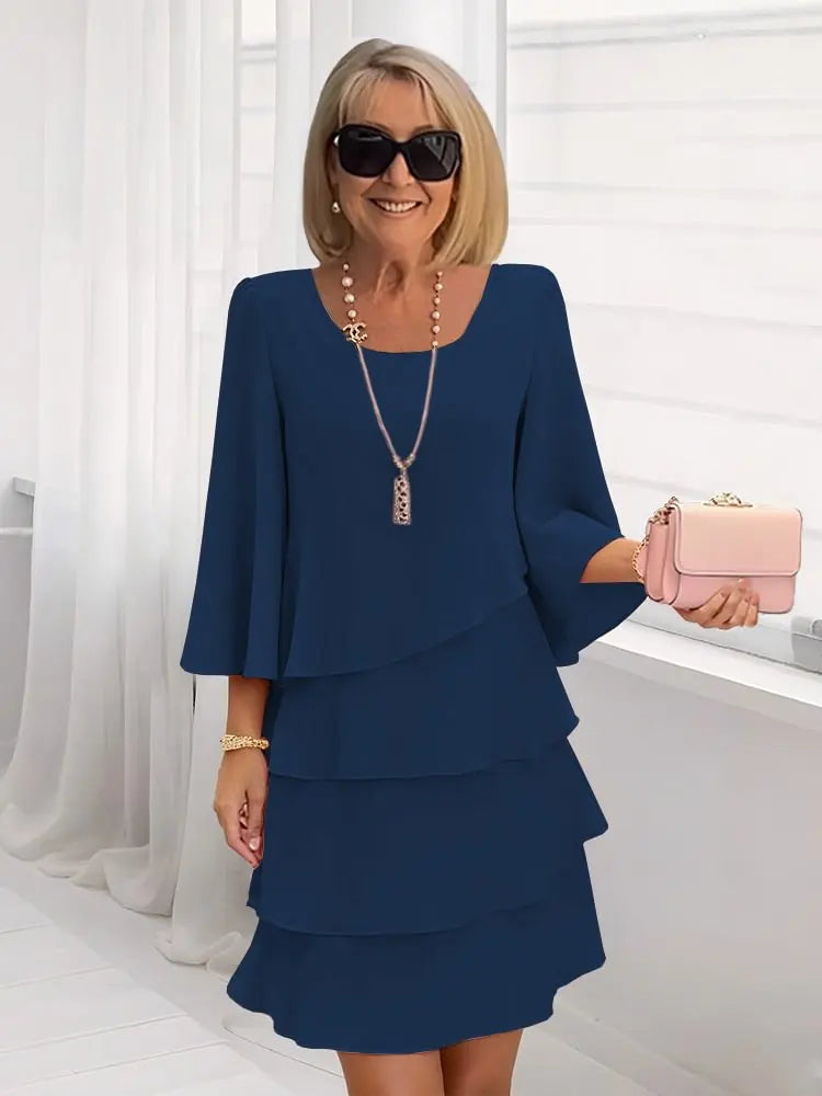 Catherine | Elegantes Komfort-Rüschenkleid - Marineblau - - Cow Clothing