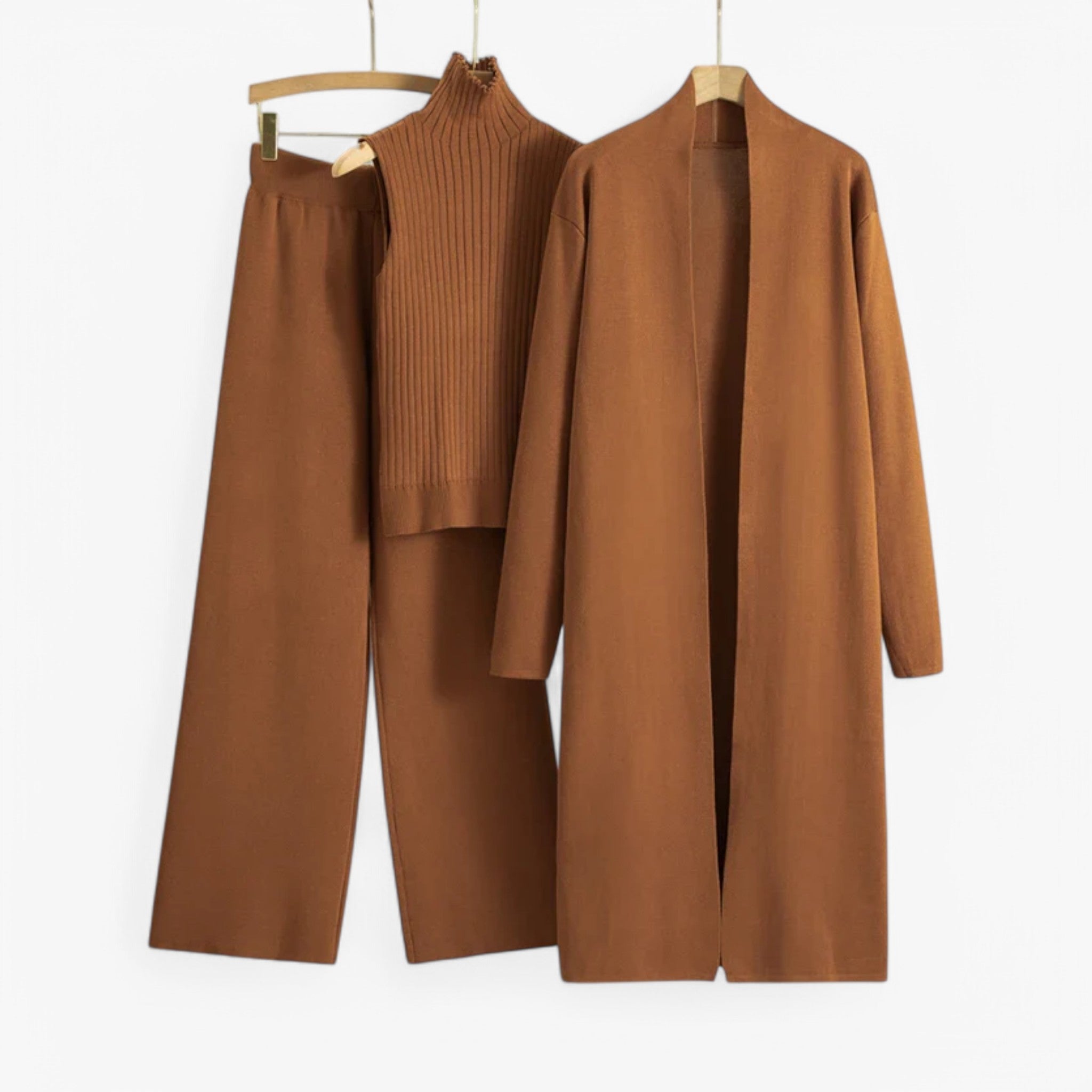 Ivy I Vintage Strickset 3-teilig - Dunkelbraun Einheitsgröße - Loungewear Set - Concept Odense