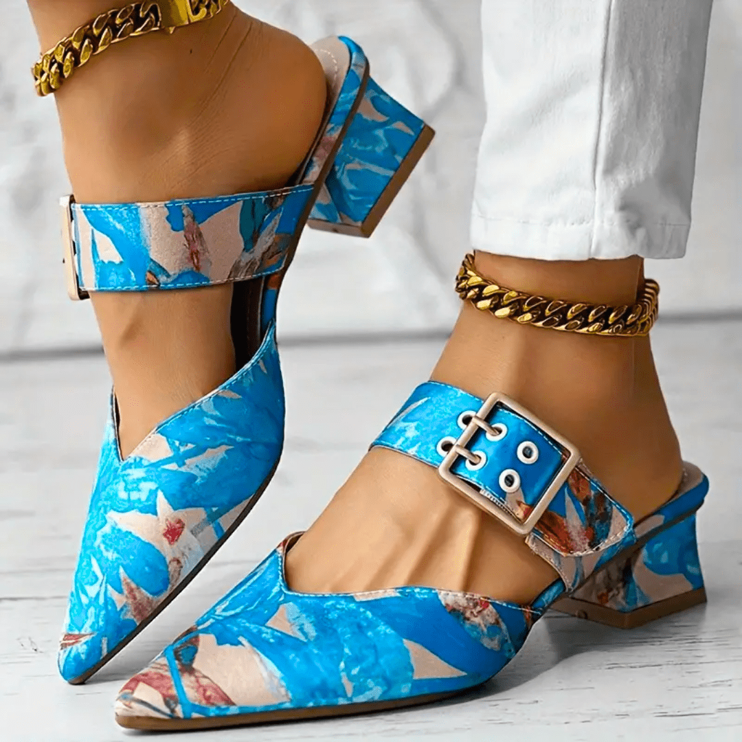 Damen Schnallen-Blockabsatz-Mules - Blau - Damen > Sandalen > Absatz - Concept Fashionlab