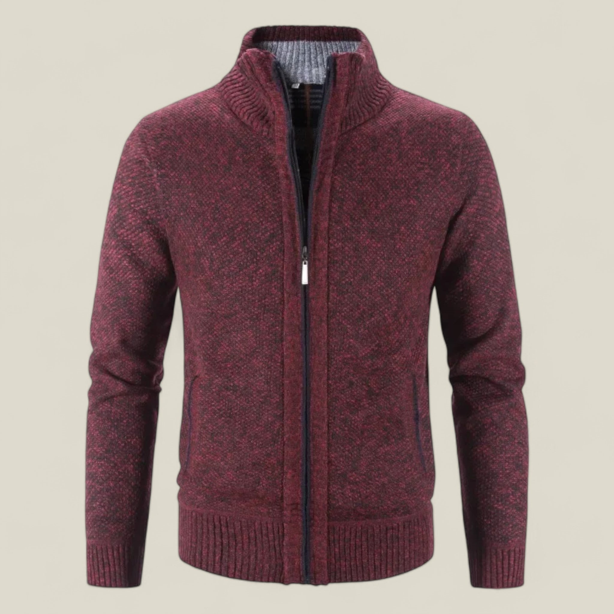 Lukas | Strickjacke für Herren mit Fleece - Warm und elegant - Rot - - Concept Fashionlab