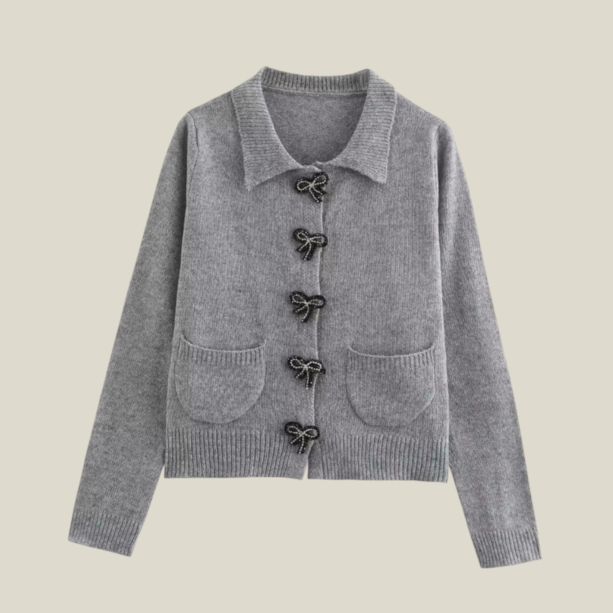 Maya | Kurzjacke offen gestrickt – Lässiger Herbststil - Grau - - Concept Fashionlab