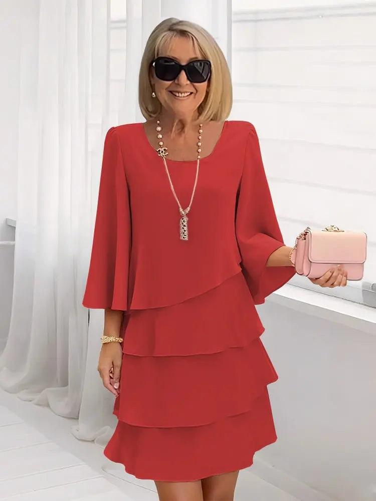 Catherine | Elegantes Komfort-Rüschenkleid - Rot - - Cow Clothing