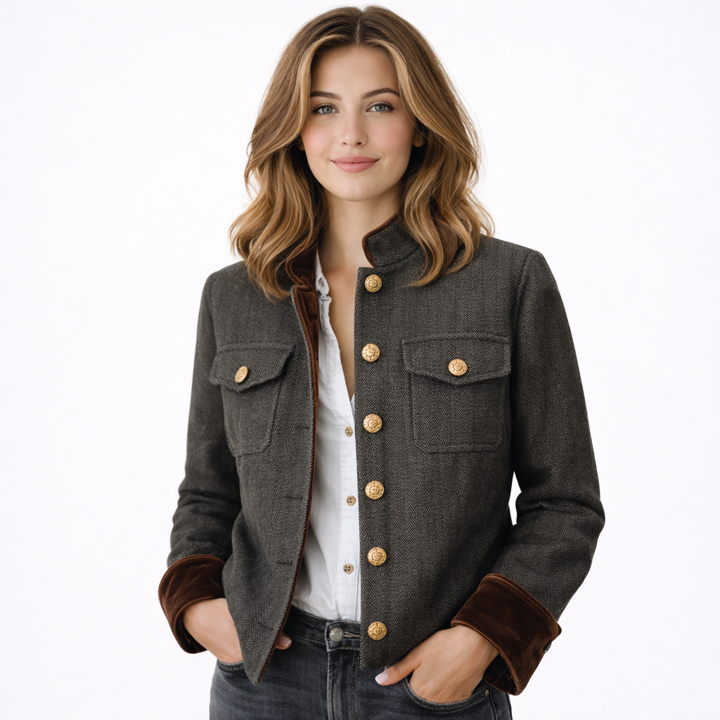 Tweed-Jacke mit Samtbesatz Damen