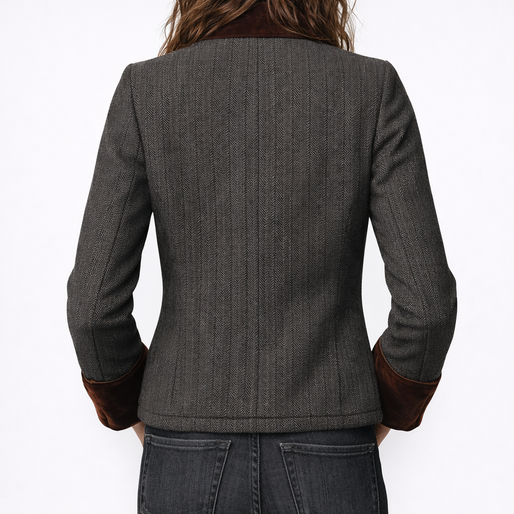 Tweed-Jacke mit Samtbesatz Damen