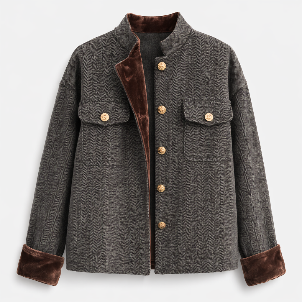 Tweed-Jacke mit Samtbesatz Damen