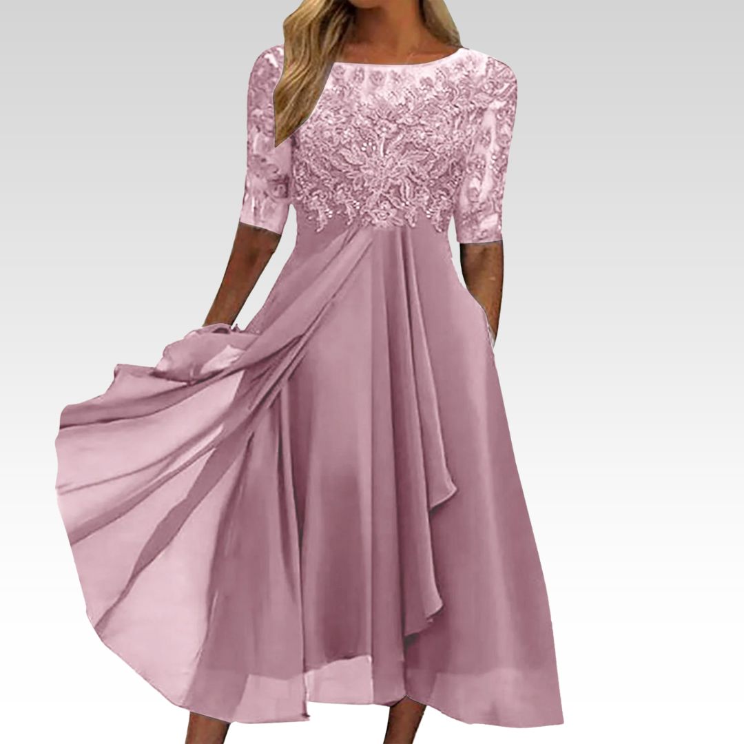Zaria – Das schmeichelhafte Spitzen-Midikleid - Rosa - - Cow Clothing