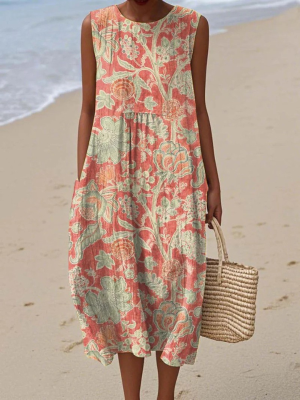 Cara | Bequemes Midikleid - Beige - - Cow Clothing