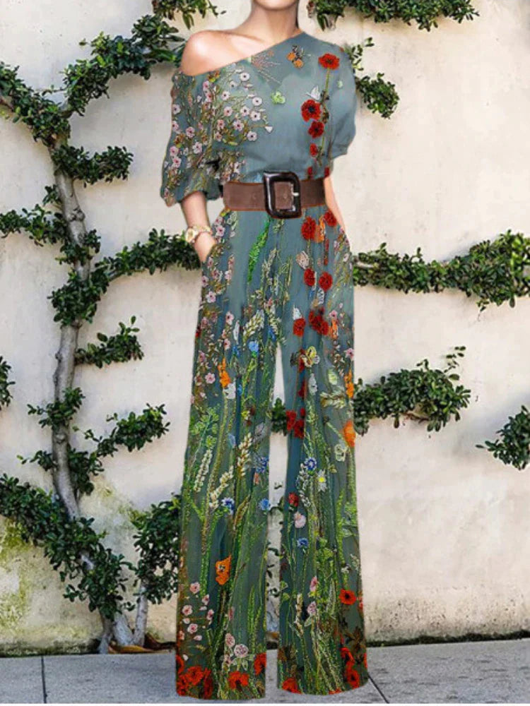 Nova - künstlerischer Jumpsuit - Wiesenblüten-Grün - Jumpsuit - Concept Fashionlab Boutique