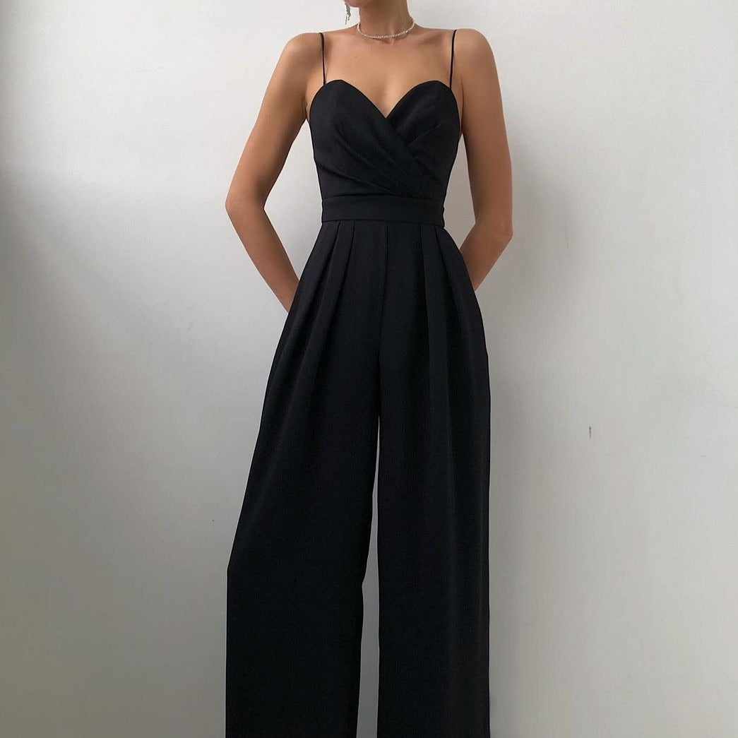 Livia - Spaghettiträger-Jumpsuit mit weitem Bein - Schwarz - Jumpsuit - Concept Fashionlab Boutique
