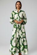 Lucy | Damen-Langarm-Maxikleid mit V-Ausschnitt und Druck