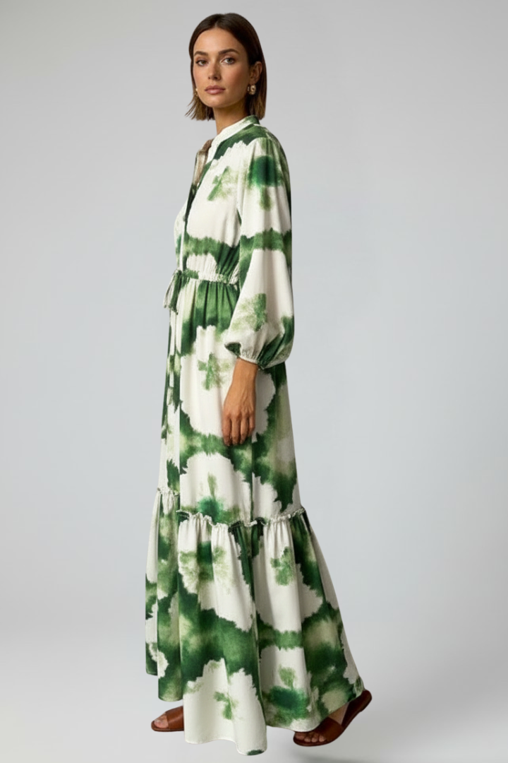 Lucy | Damen-Langarm-Maxikleid mit V-Ausschnitt und Druck - - Maxi Dress - Concept Fashionlab