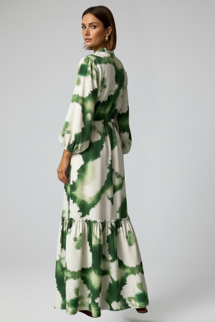 Lucy | Damen-Langarm-Maxikleid mit V-Ausschnitt und Druck - - Maxi Dress - Concept Fashionlab