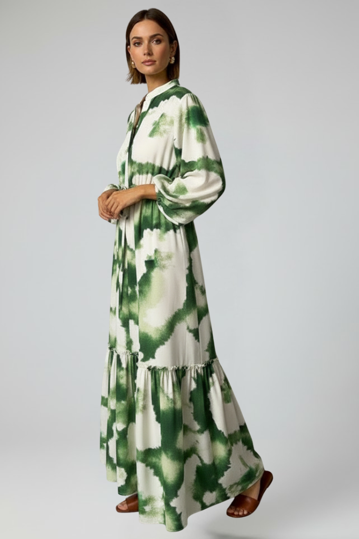 Lucy | Damen-Langarm-Maxikleid mit V-Ausschnitt und Druck - - Maxi Dress - Concept Fashionlab