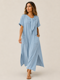 Damen Bow-Tie Maxi-Kleid für mühelosen Strandglamour