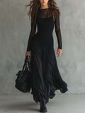 Damen Glamouröses langes schwarzes Tüllkleid