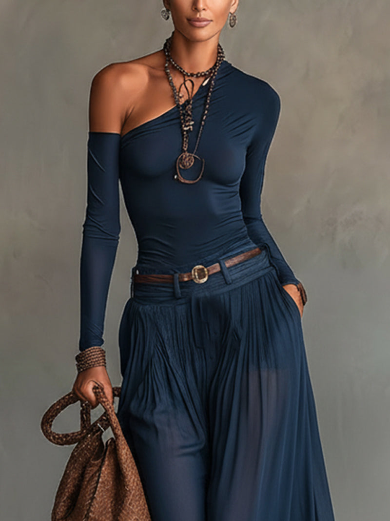 Celeste One-Shoulder Top und Tüllrock-Set - - Matching Sets - Cow Clothing