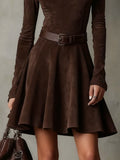Damen Zeitloses Vintage-Wildleder-Mini-Kleid