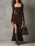 Damen Ainsley Kunstleder-Maxikleid – Schlankes, markantes