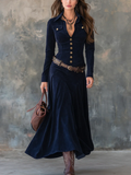 Damen Luxe Wildleder-Maxikleid mit kostenlosem Gürtel