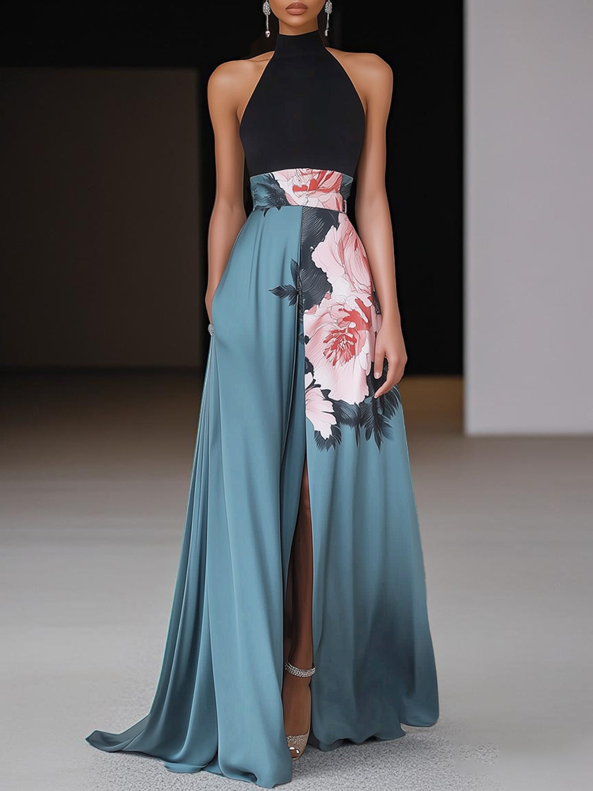 Elegantes Maxikleid mit Blumenmuster - - Floral Pattern Maxi Dress - Concept Fashionlab