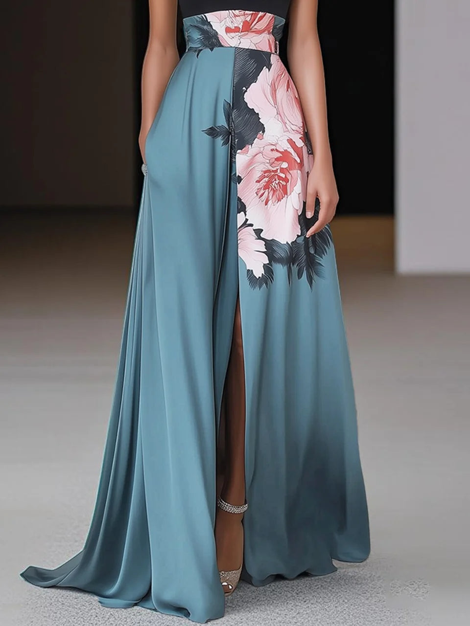 Elegantes Maxikleid mit Blumenmuster - - Floral Pattern Maxi Dress - Concept Fashionlab