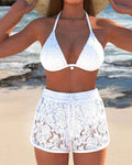Damen Elegantes einfarbiges Spitzen-Bikini-Set