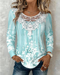 Schickes Langarm-Top mit Blumenmuster, Rundhalsausschnitt und