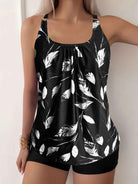 Elise | Elegantes Schwarz-Weiß-Blattmuster-Tankini-Set