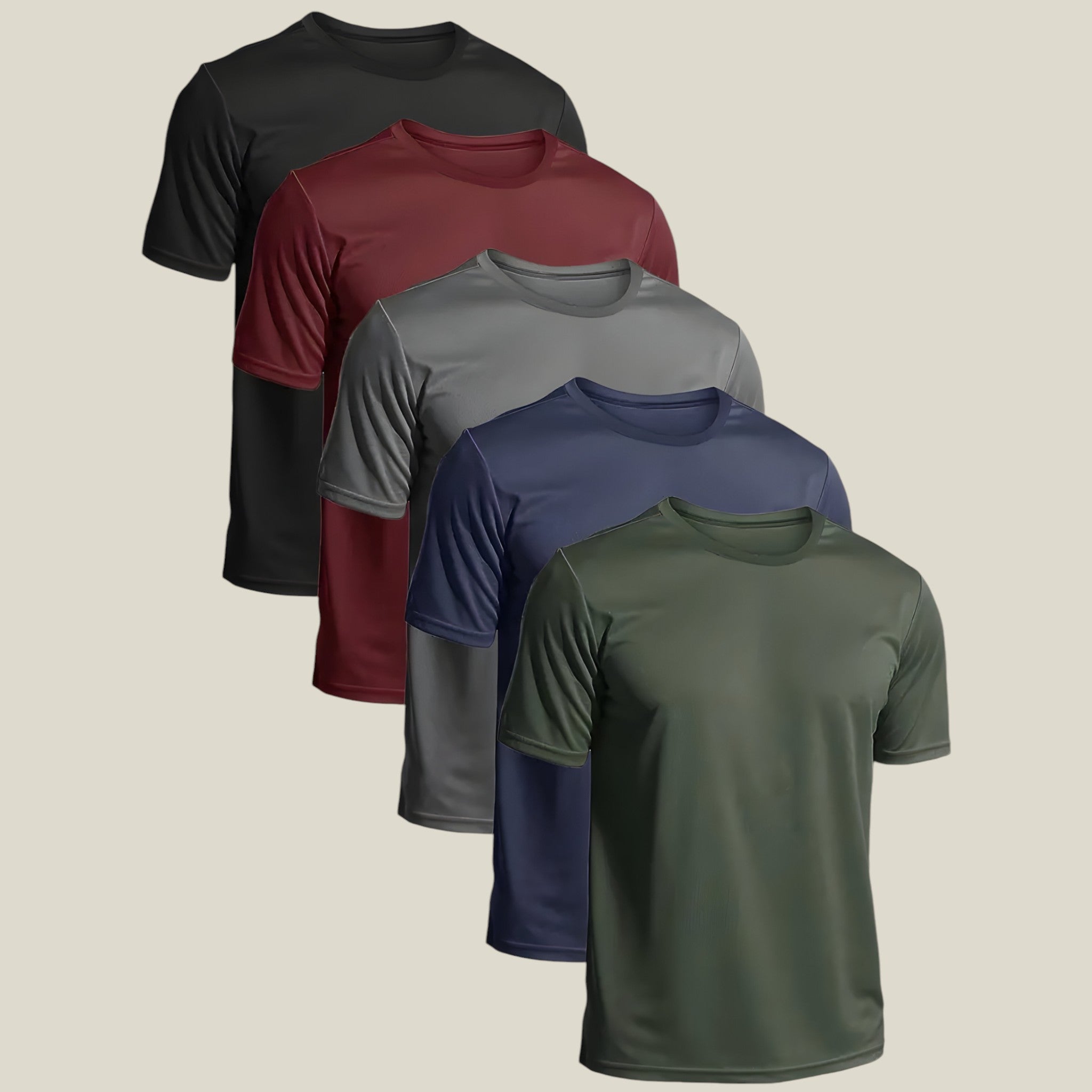 Alessandro | 5er Pack Sport-T-Shirts – Atmungsaktiv für den Sommer - Schwarz Creme marine oliv dunkelgrau - - Concept Fashionlab