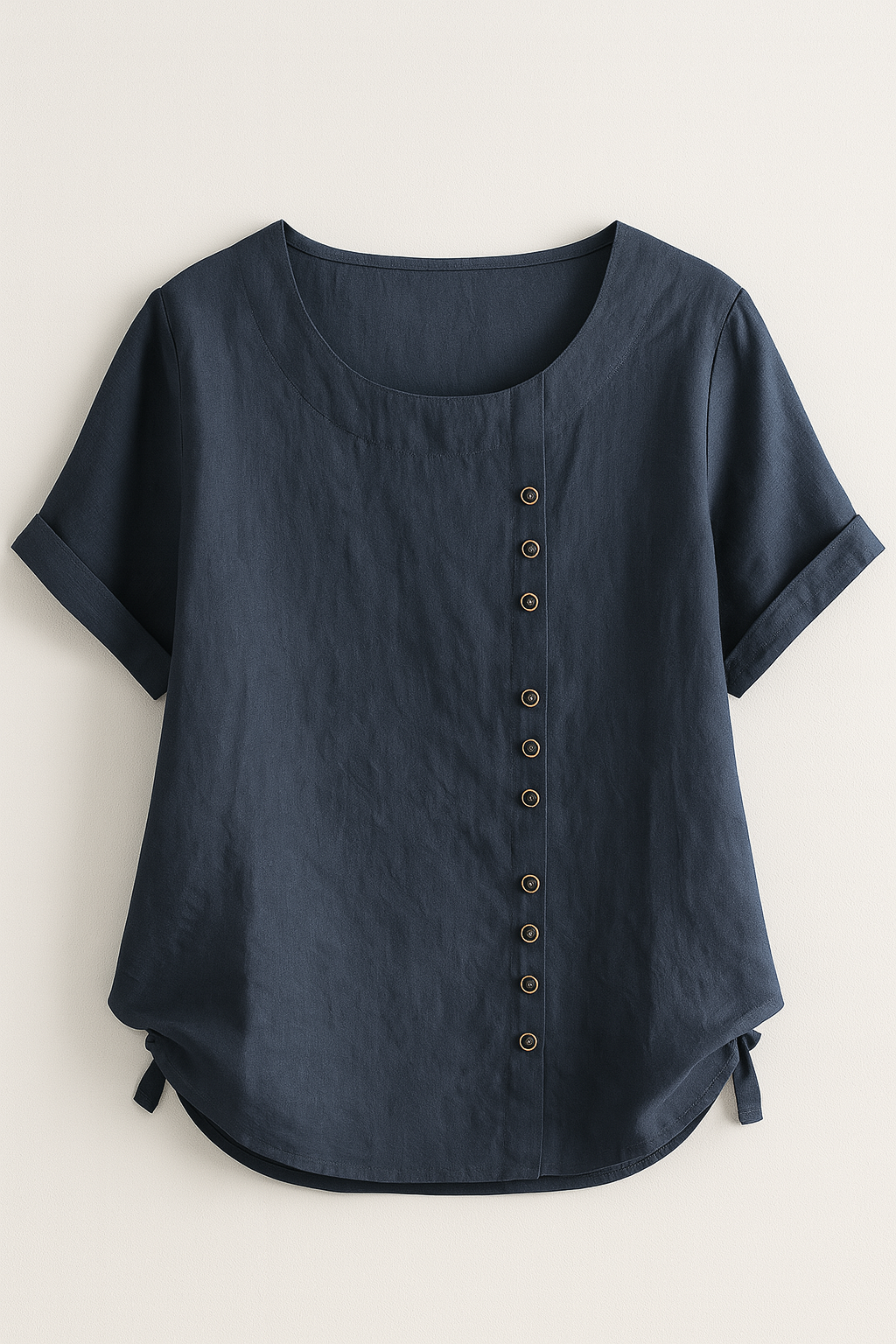 Women's Linen Button-Front Blouse - Lightweight, Breathable and Elegant - Dark blue - Blouse - Concept Fashionlab