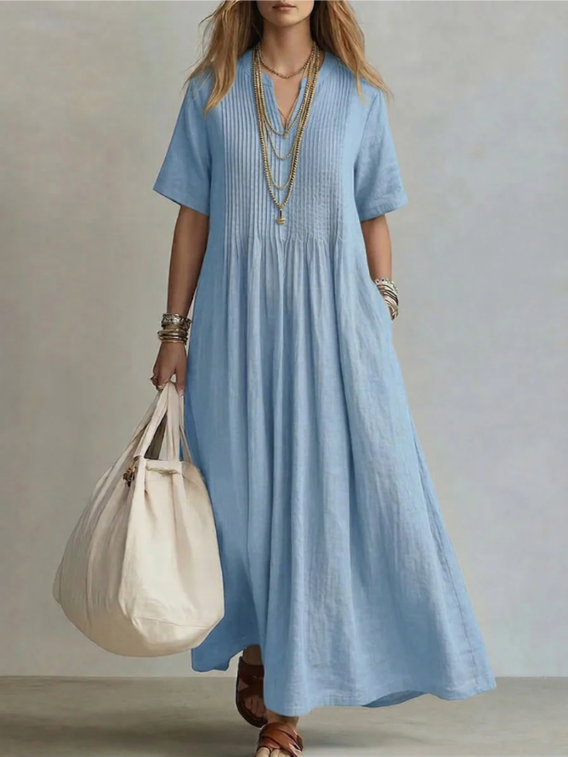 Nathalia™ Faltenkleid - Blau - - Cow Clothing