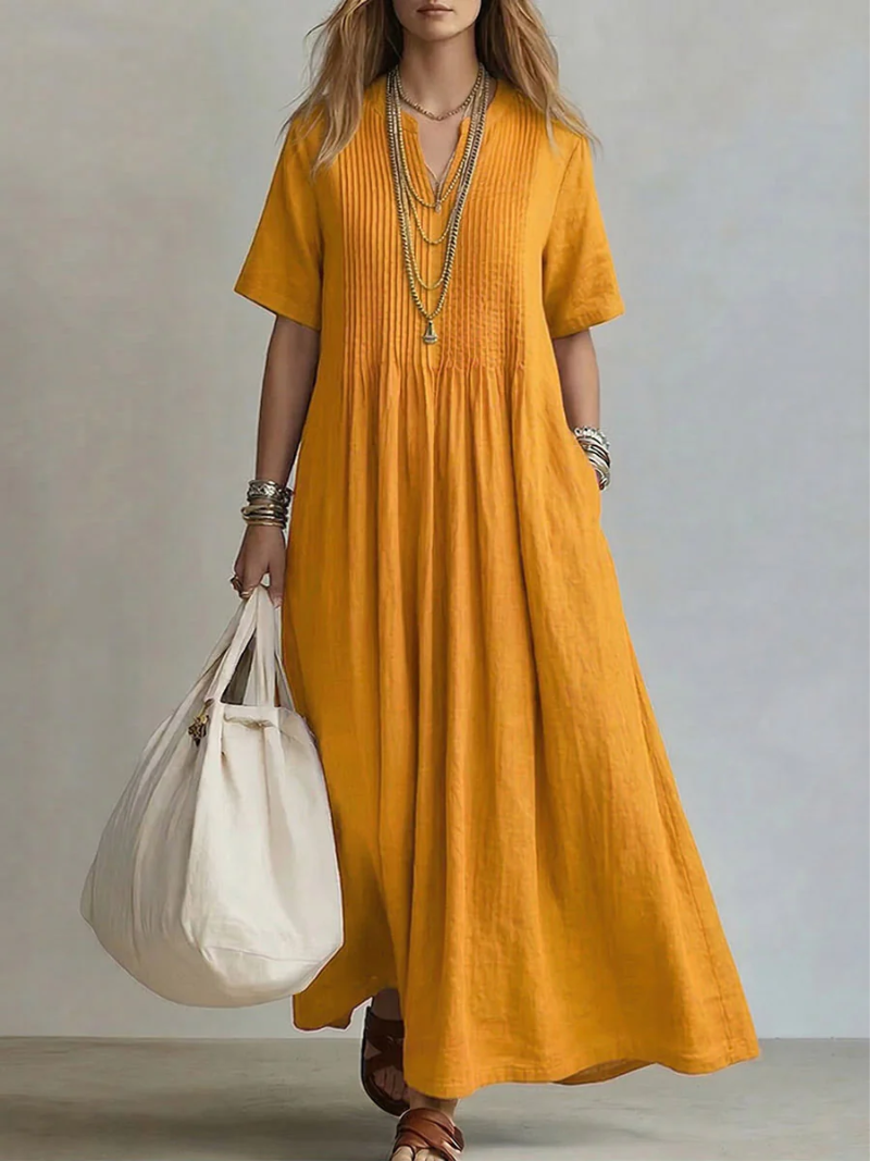 Nathalia™ Faltenkleid - Gelb - - Cow Clothing