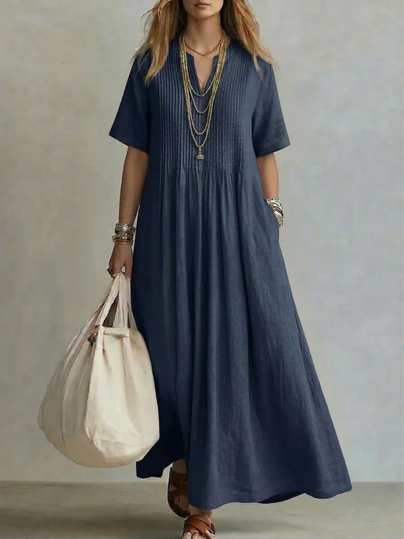 Nathalia™ Faltenkleid - Marineblau - - Cow Clothing