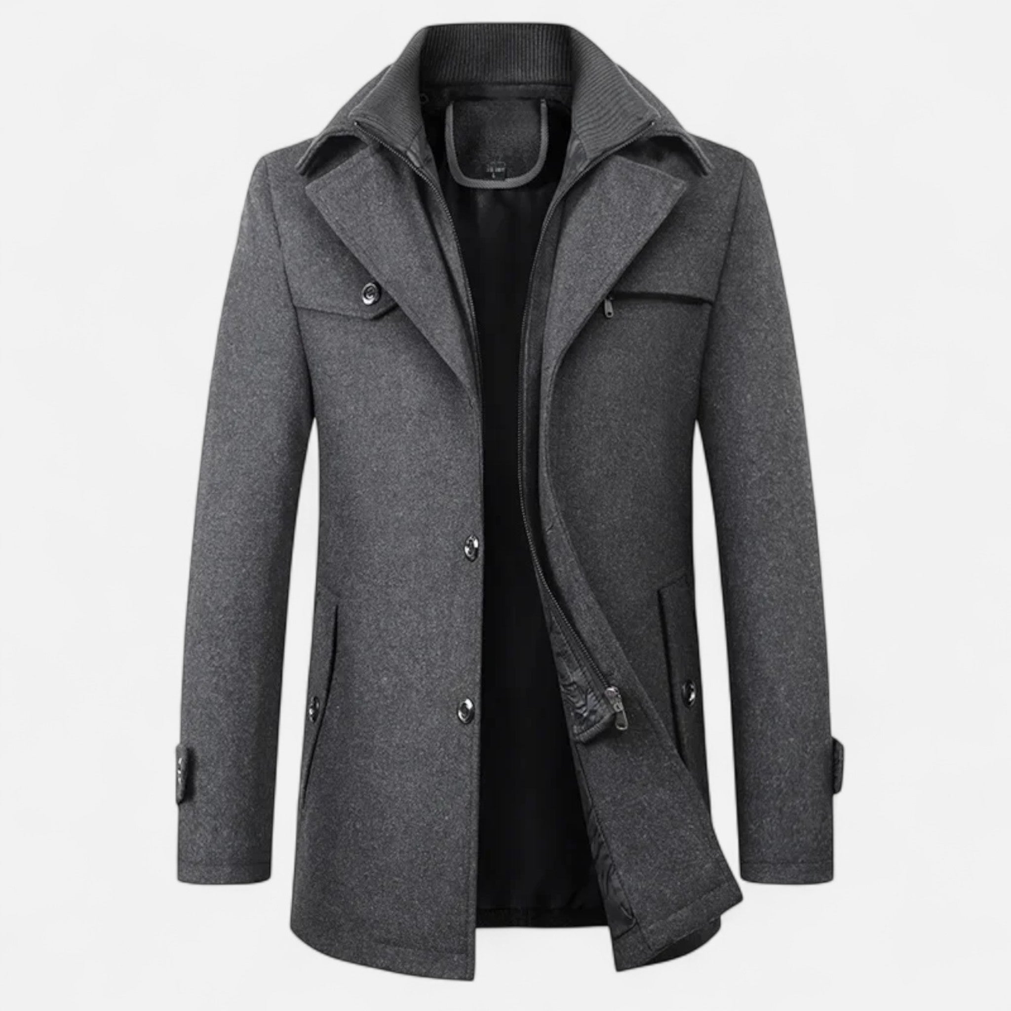 Eleganter Herren Woll-Trenchcoat – Doppelkragen & Reißverschluss - - Men > Coats - Ancienne Monde