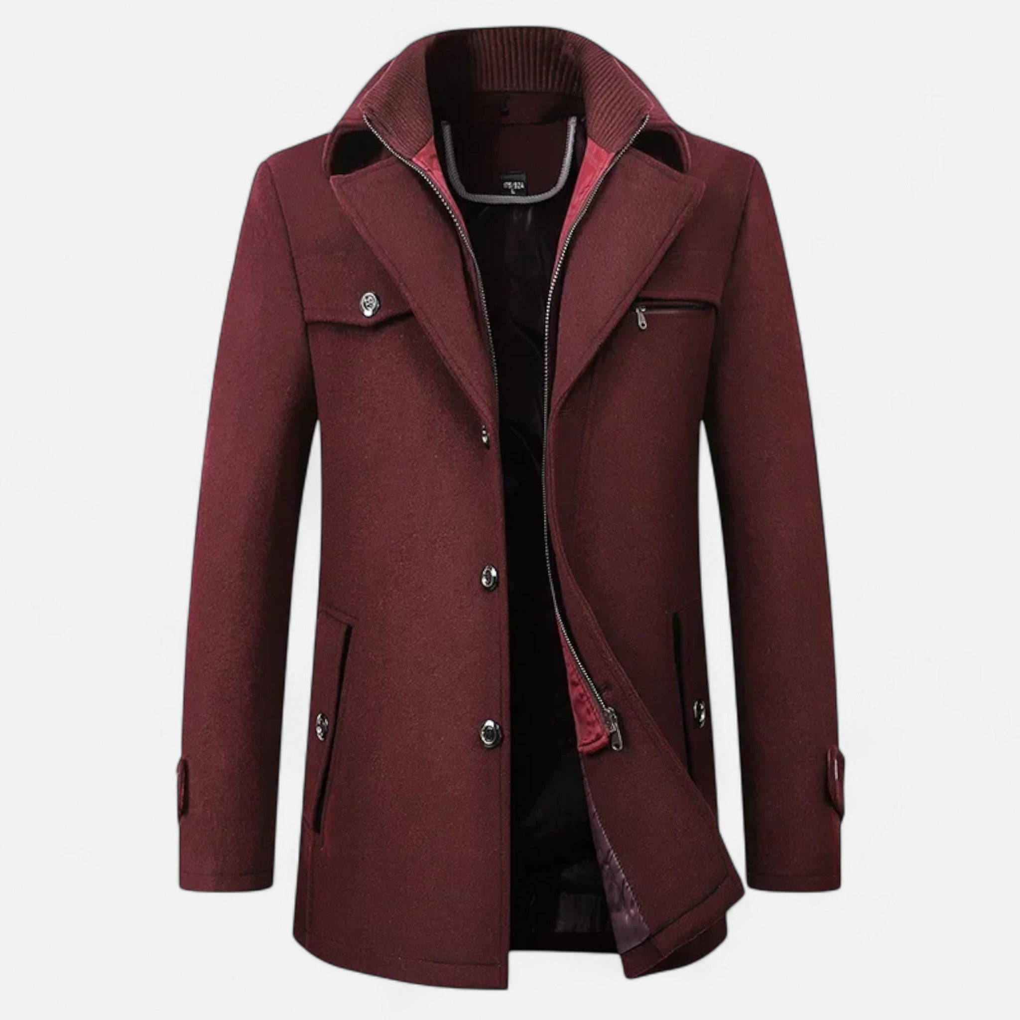 Eleganter Herren Woll-Trenchcoat – Doppelkragen & Reißverschluss - - Men > Coats - Ancienne Monde