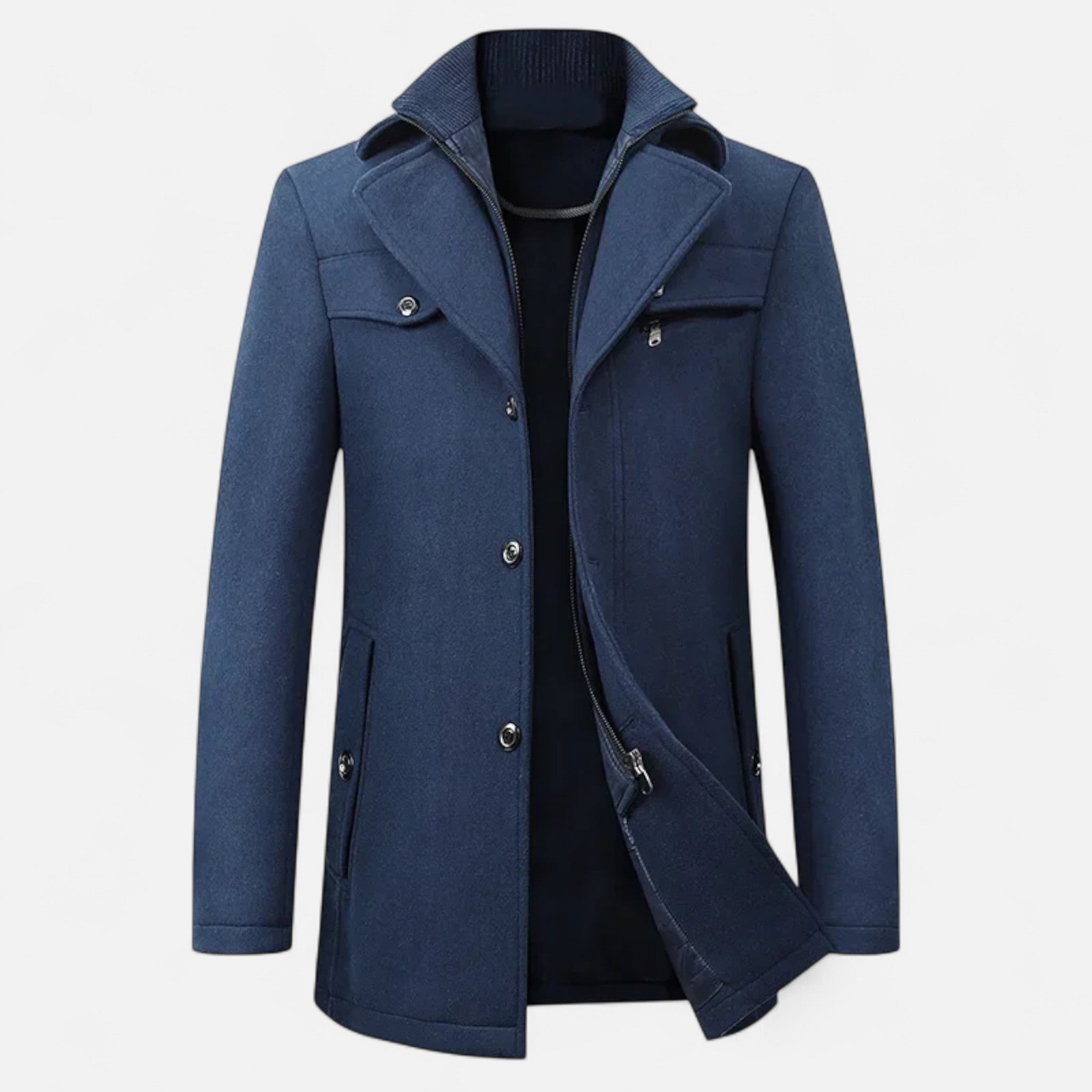 Eleganter Herren Woll-Trenchcoat – Doppelkragen & Reißverschluss - - Men > Coats - Ancienne Monde