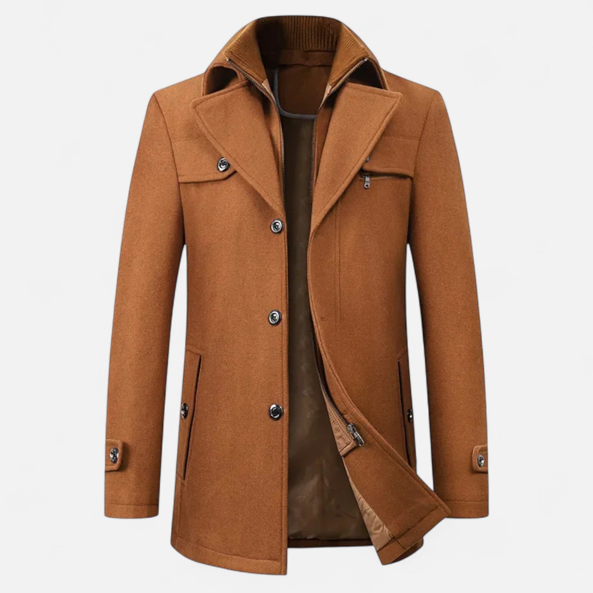 Eleganter Herren Woll-Trenchcoat – Doppelkragen & Reißverschluss - - Men > Coats - Ancienne Monde