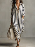 Lässiges gestreiftes Shirt Boho-Stil Maxi-Kleid