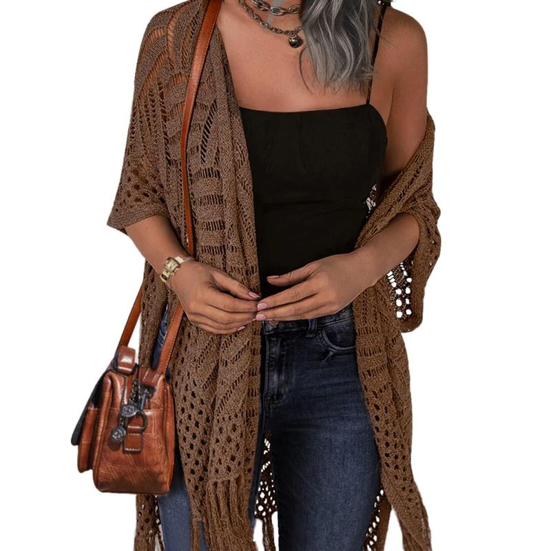 Cozy Summer Hollow-Out Tassel Outerwear - Brown One Size - Outerwear - Concept Fashionlab