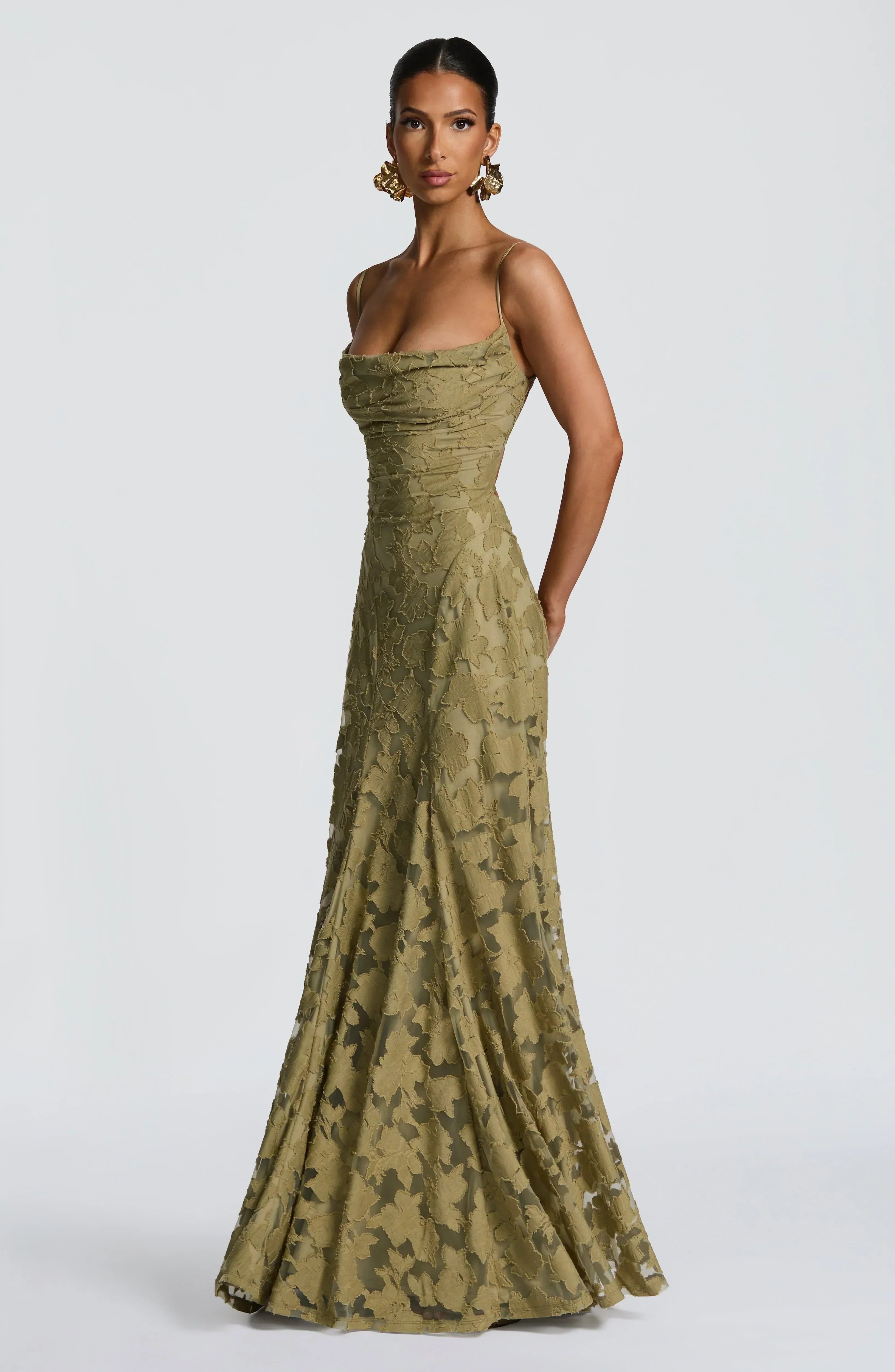 Aveline |Elegant Lace Corset Maxi Dress - Glamorous Evening Gown - Sage - Maxi Dress - Concept Fashionlab