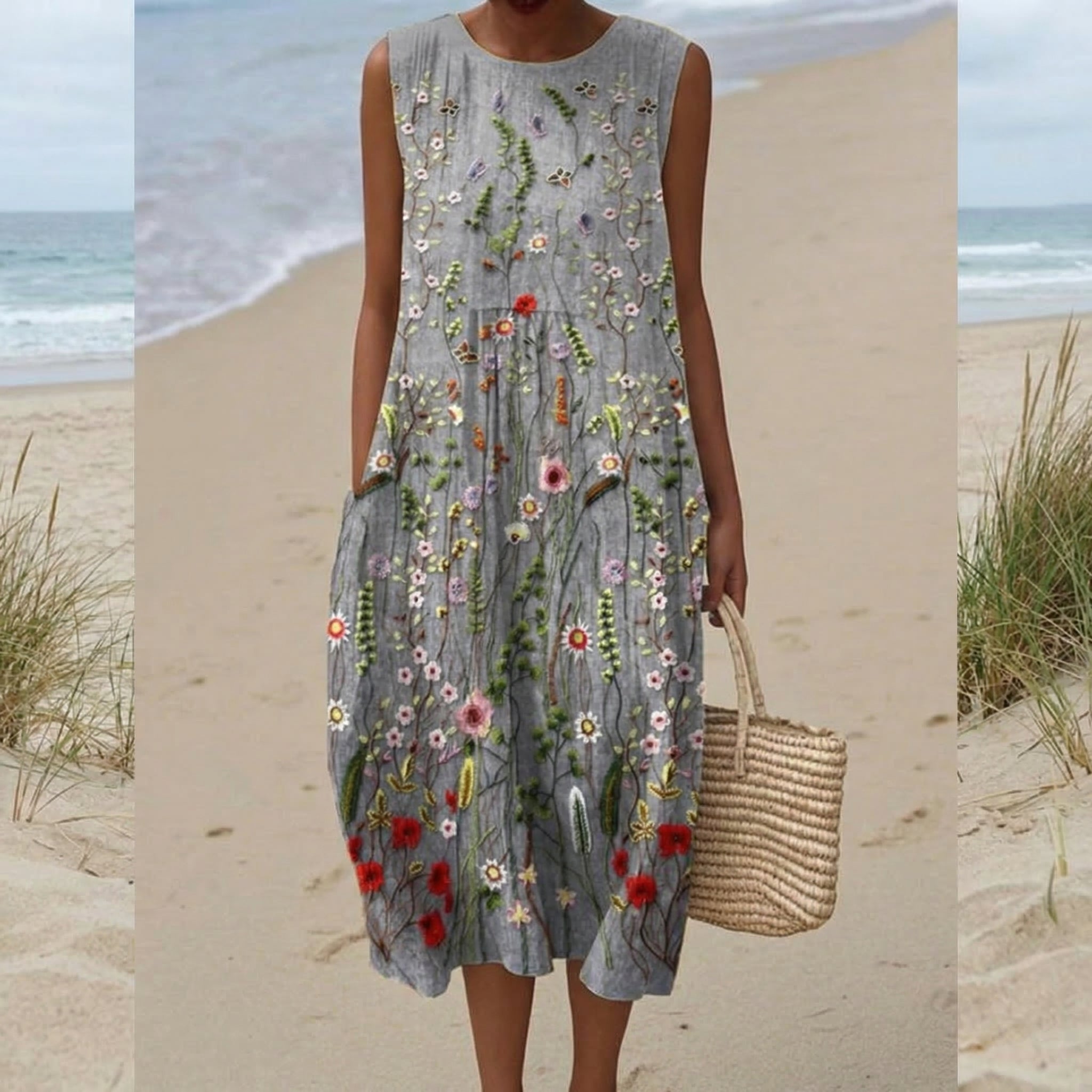 Cara | Bequemes Midikleid - Dunkelgrau - - Cow Clothing