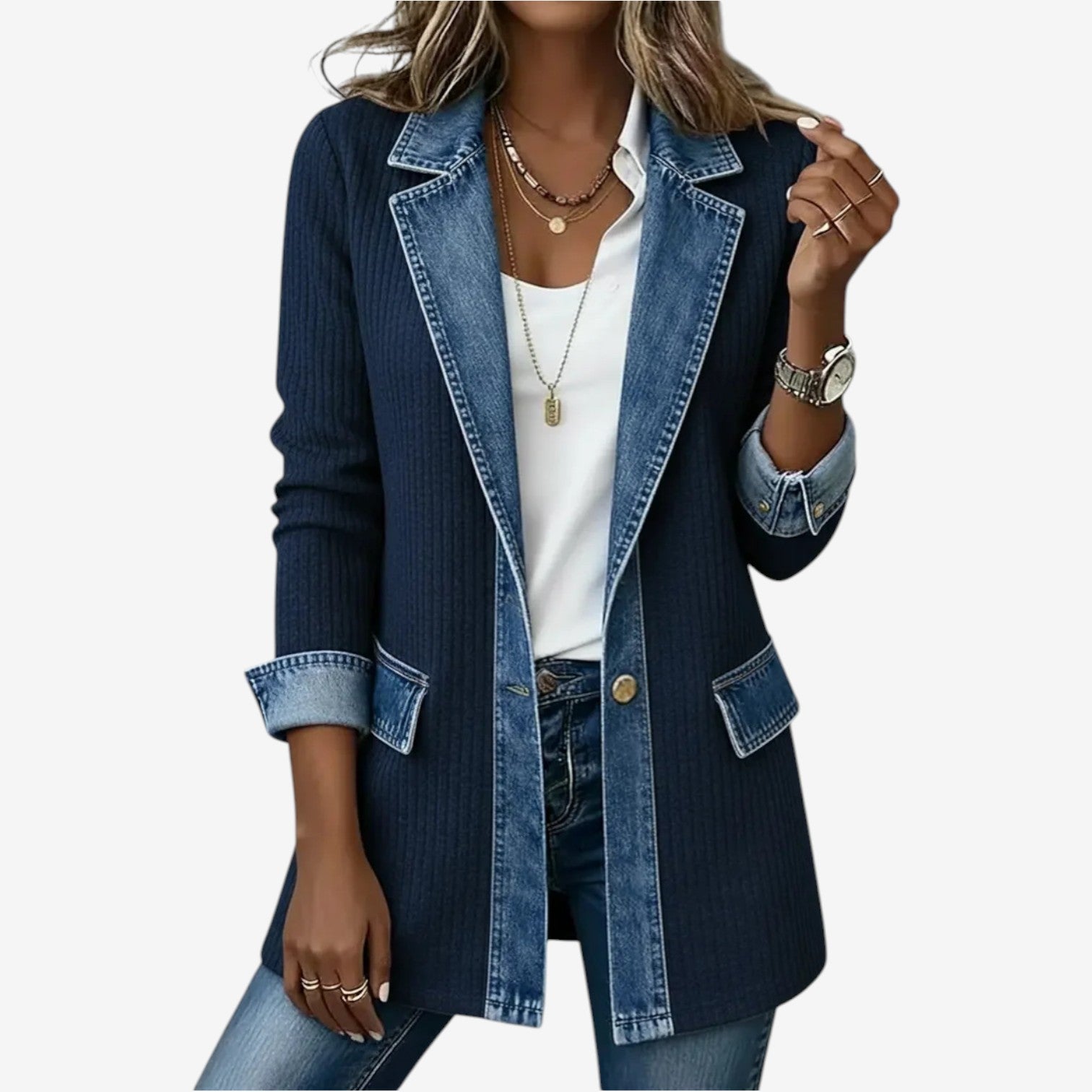 Emilia | Blazer aus Denim-Mix - Marineblau - - Margaret & Rose