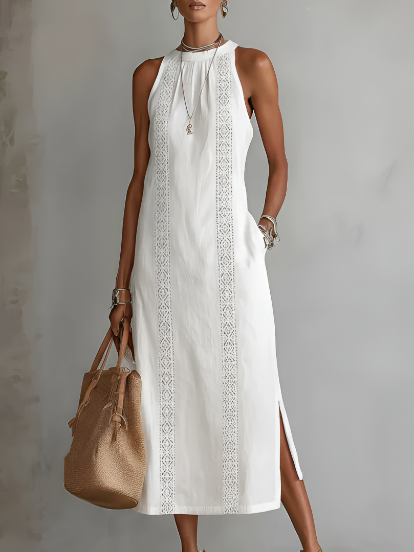 Jimena | Leinen-Midikleid mit Mao-Kragen - Weiß - - Cow Clothing