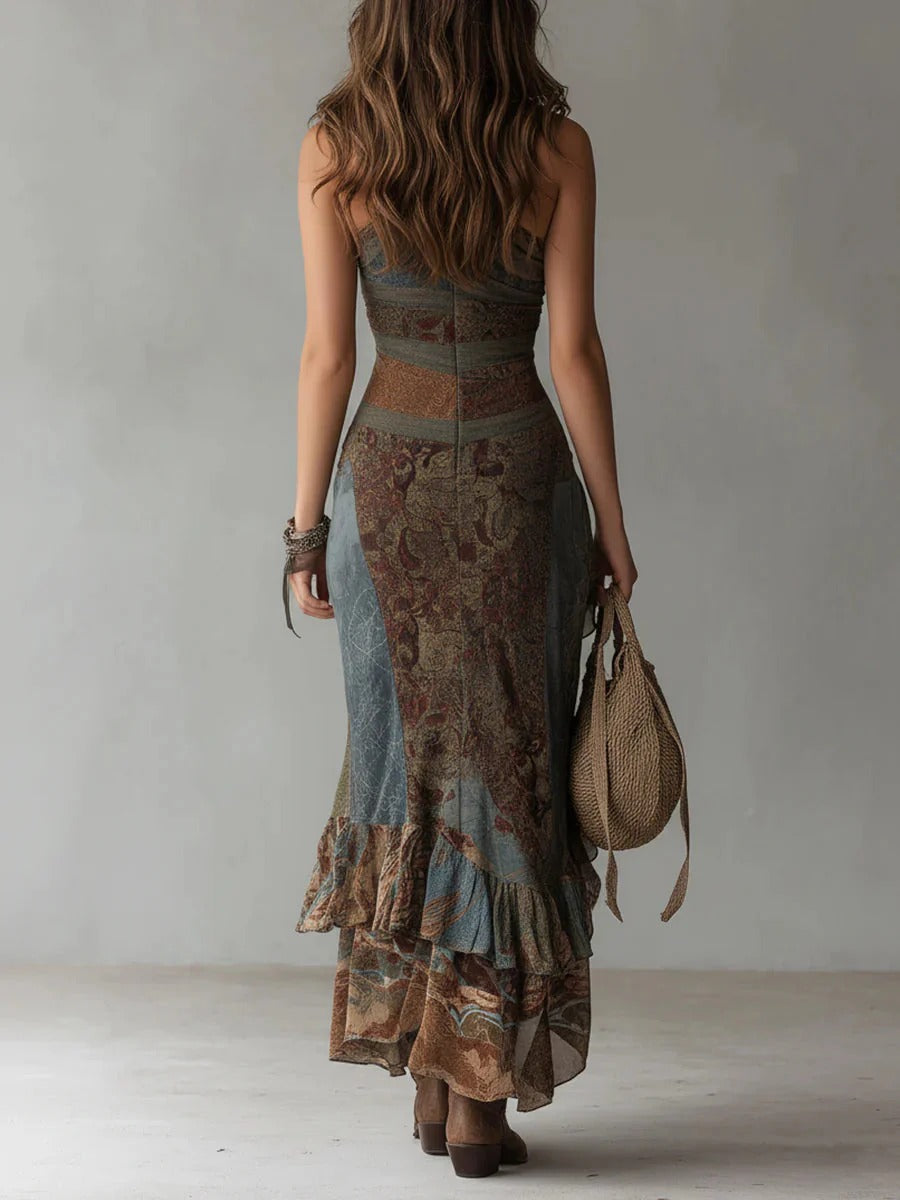 Marianna™ | Asymmetrisches langes Kleid mit Ethno-Print und Seitenschlitz - - - Cow Clothing