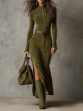 Damen Evelyn Wildleder-Kleid mit Gürtel und Reißverschlus