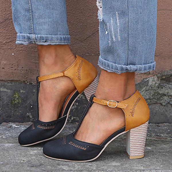 Damen T-Träger-Blockabsätze - Schwarz - Damen > Heels - Concept Fashionlab