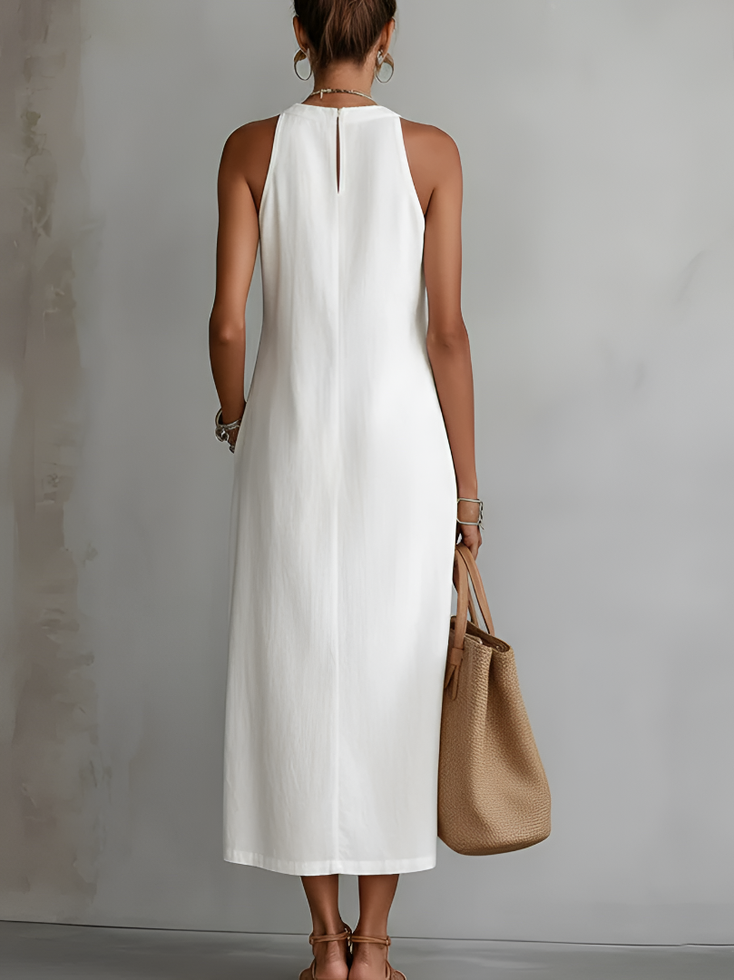 Jimena | Leinen-Midikleid mit Mao-Kragen - - - Cow Clothing