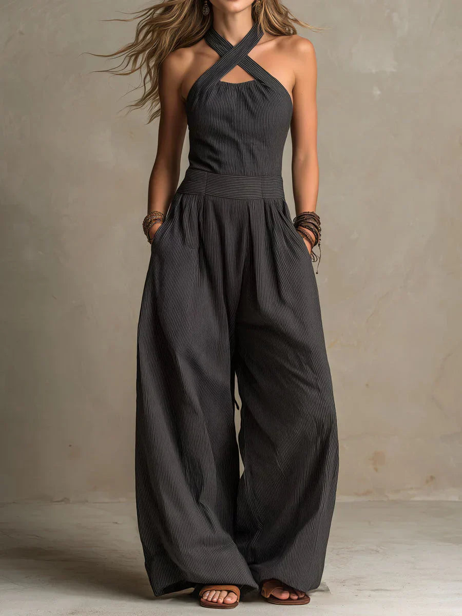 Bianca | Eleganter Overall mit Crossover-Ausschnitt - Schwarz - - DUUWE