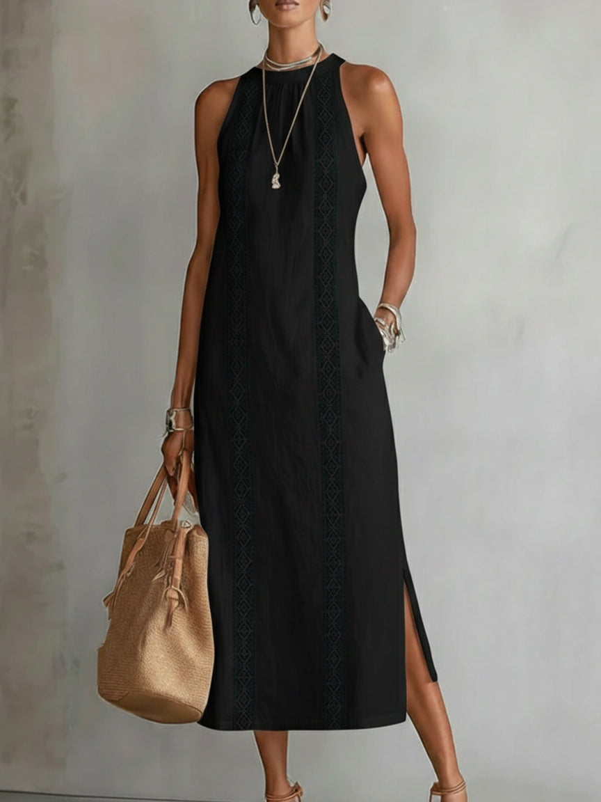 Jimena | Leinen-Midikleid mit Mao-Kragen - Schwarz - - Cow Clothing