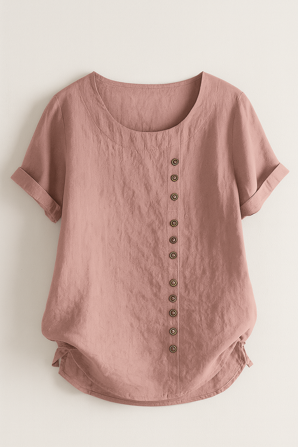Women's Linen Button-Front Blouse - Lightweight, Breathable and Elegant - Pink - Blouse - Concept Fashionlab